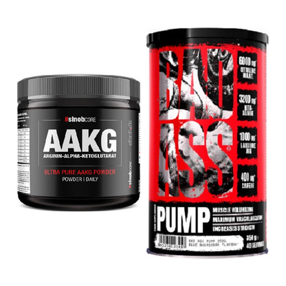 Pump-Set: Sinob Core Arginin AAKG Pulver + BAD ASS Pump – alle enthaltenen Artikel