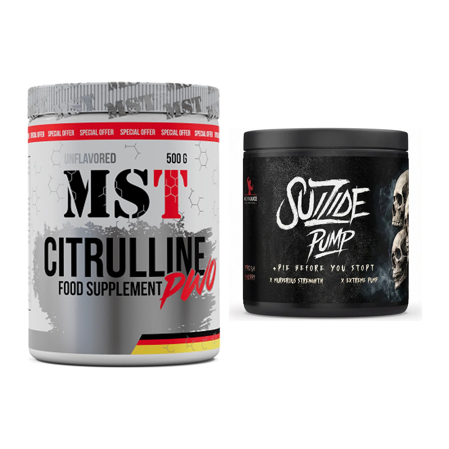 Pump-Set: MST Citrulline Malat 500g + #GYMJUICE SUIZIDE PUMP – alle enthaltenen Artikel