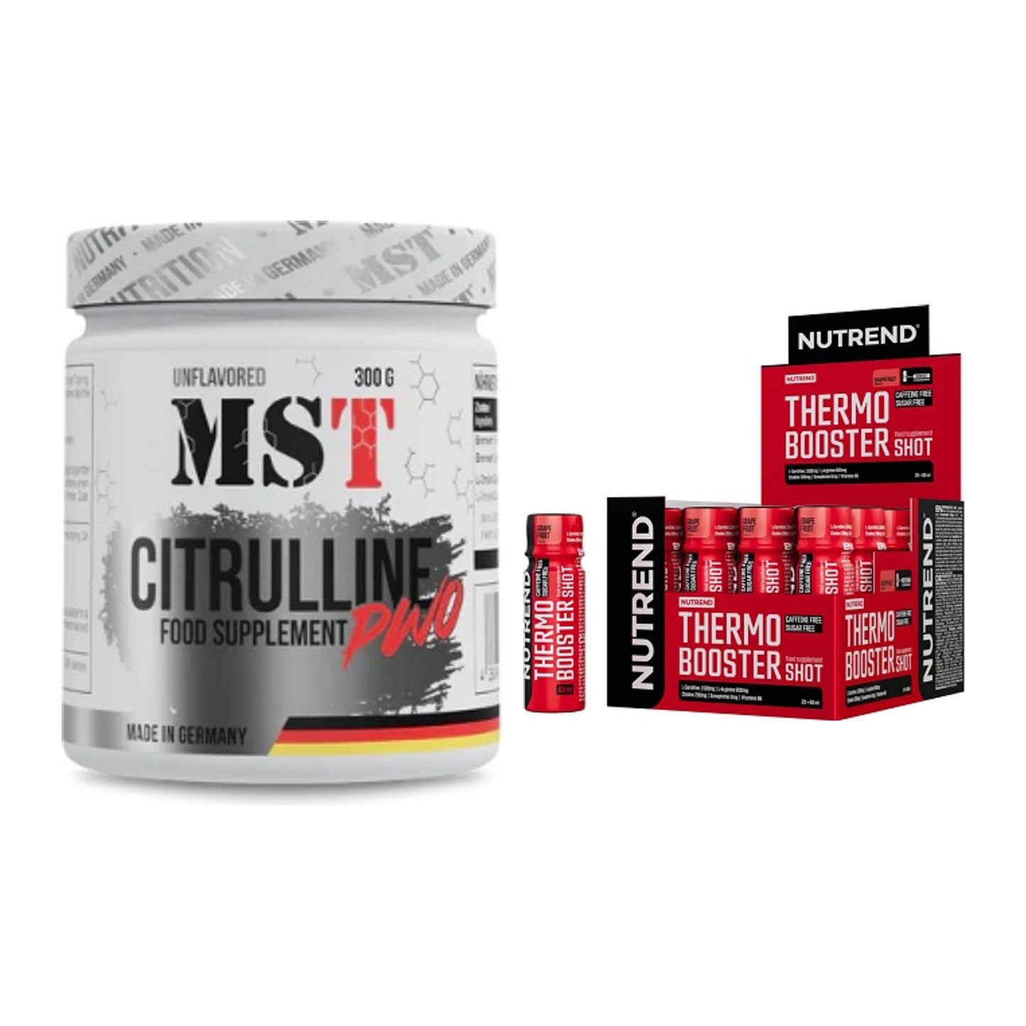 Pump-Set: MST Citrulline Malat 300g + Nutrend Thermobooster Shot – alle enthaltenen Artikel