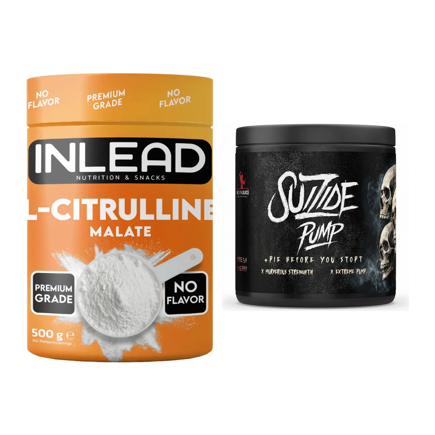 Pump-Set: INLEAD L-Citrullin Malat 2:1 + #GYMJUICE SUIZIDE PUMP – alle enthaltenen Artikel