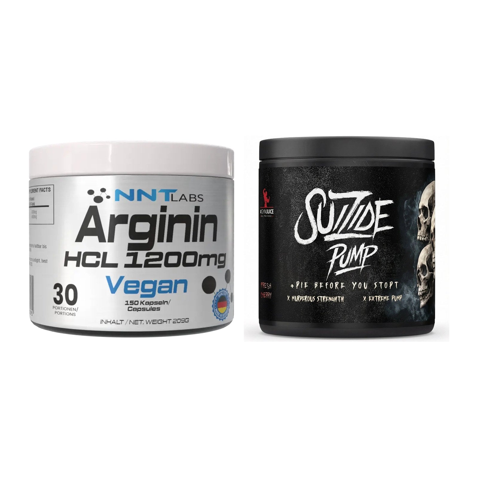 Pump-Set: NNT Arginin HCL 1200 mg + #GYMJUICE SUIZIDE PUMP – alle enthaltenen Artikel