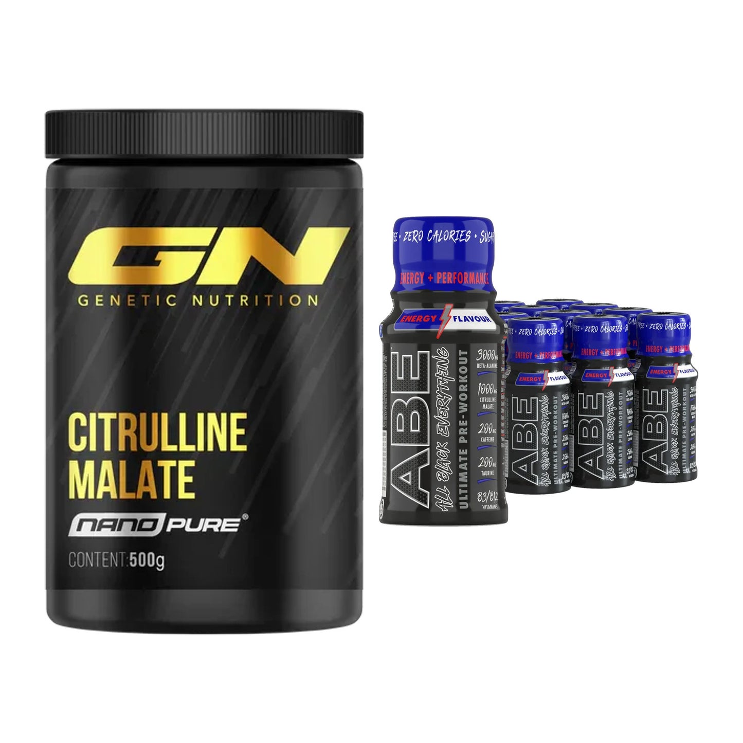 Pump-Set: GN Citrulline Malate + Applied ABE Pre-Workout SHOTS – alle enthaltenen Artikel