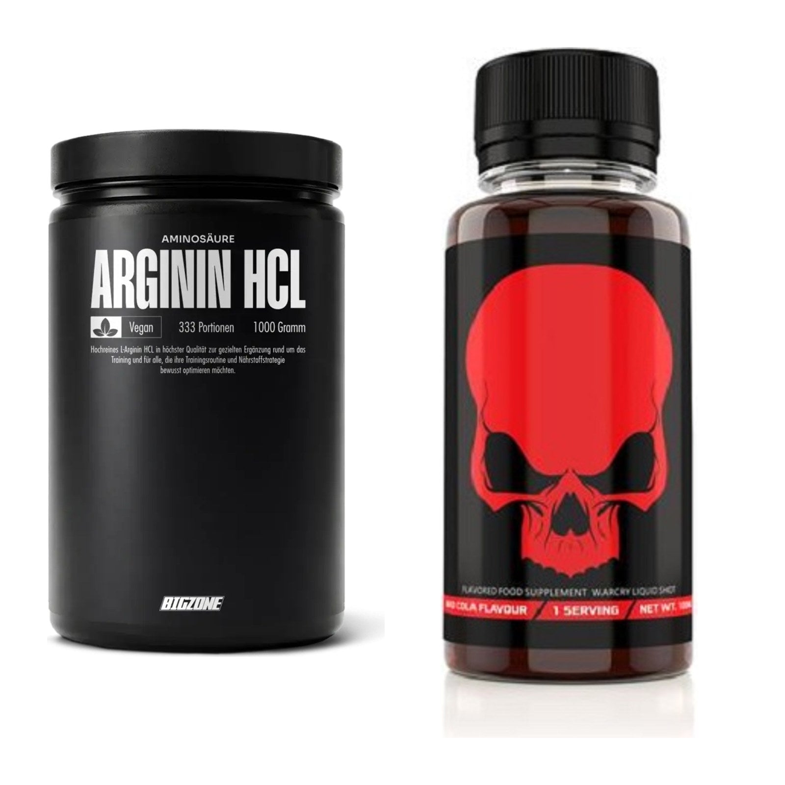 Pump-Set: Big Zone L-Arginin + Genius Nutrition Warcry Liquid – alle enthaltenen Artikel