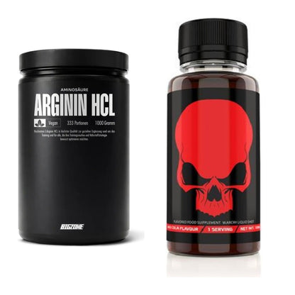 Pump-Set: Big Zone L-Arginin + Genius Nutrition Warcry Liquid – alle enthaltenen Artikel