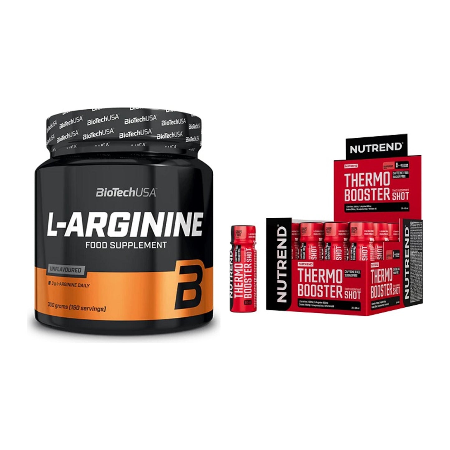 Pump-Set: BioTech L-Arginin + Nutrend Thermobooster Shot – alle enthaltenen Artikel