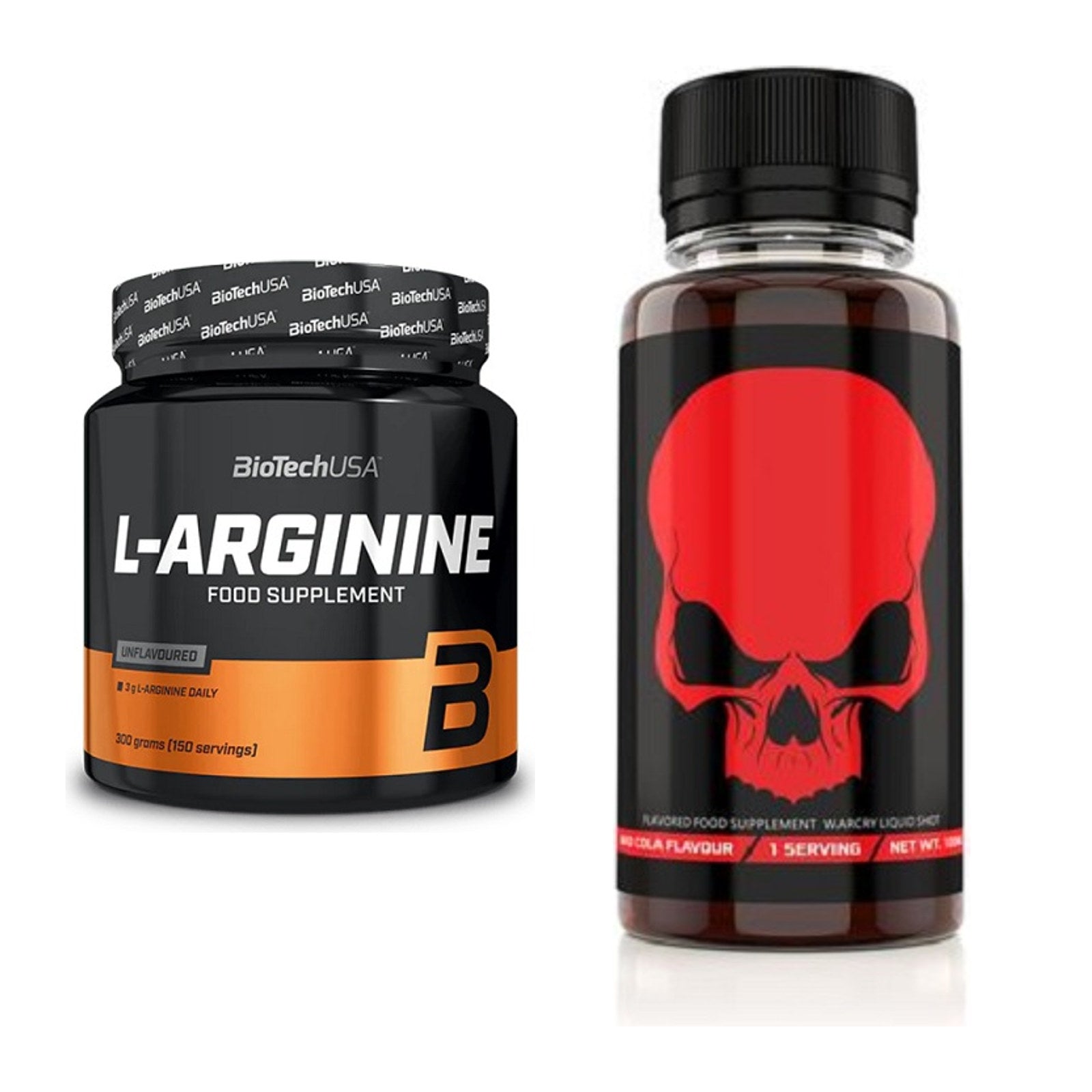 Pump-Set: BioTech L-Arginin + Genius Nutrition Warcry Liquid – alle enthaltenen Artikel