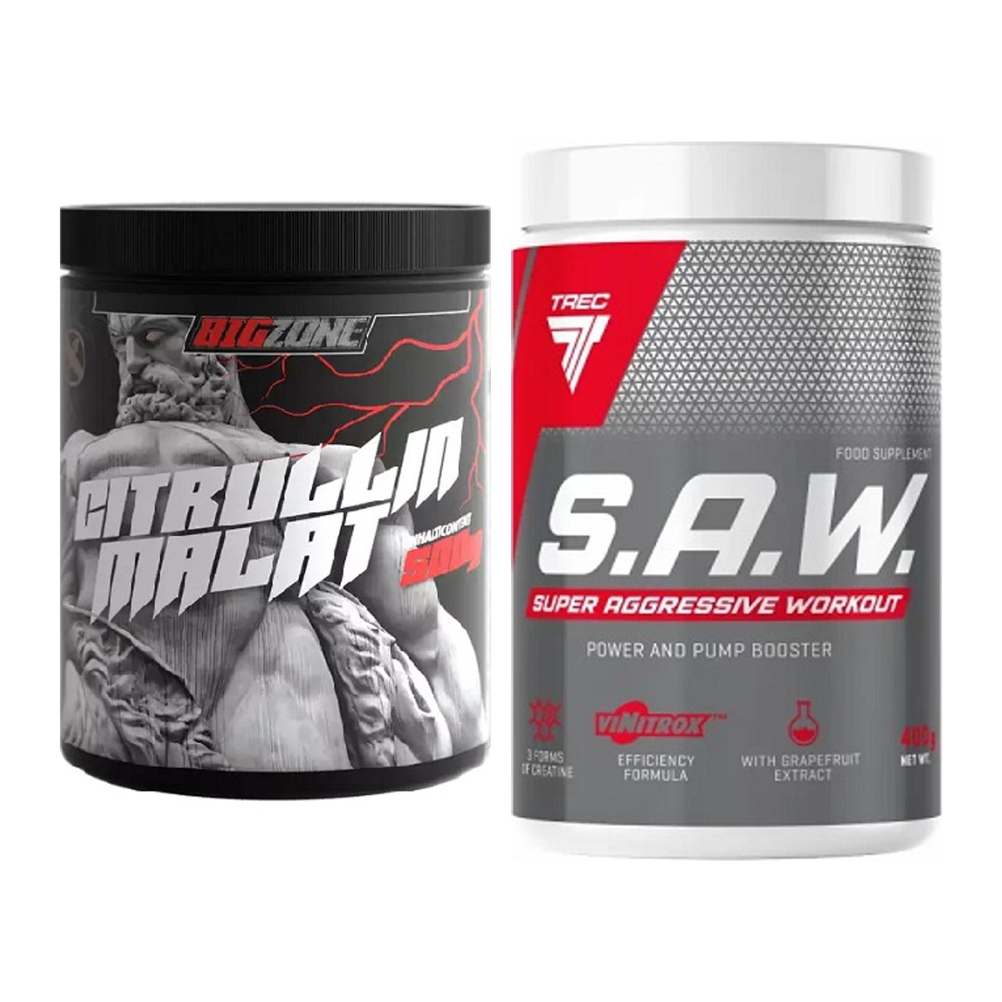 Pump-Set: Big Zone Citrullin Malat + Trec Nutrition SAW Booster – alle enthaltenen Artikel