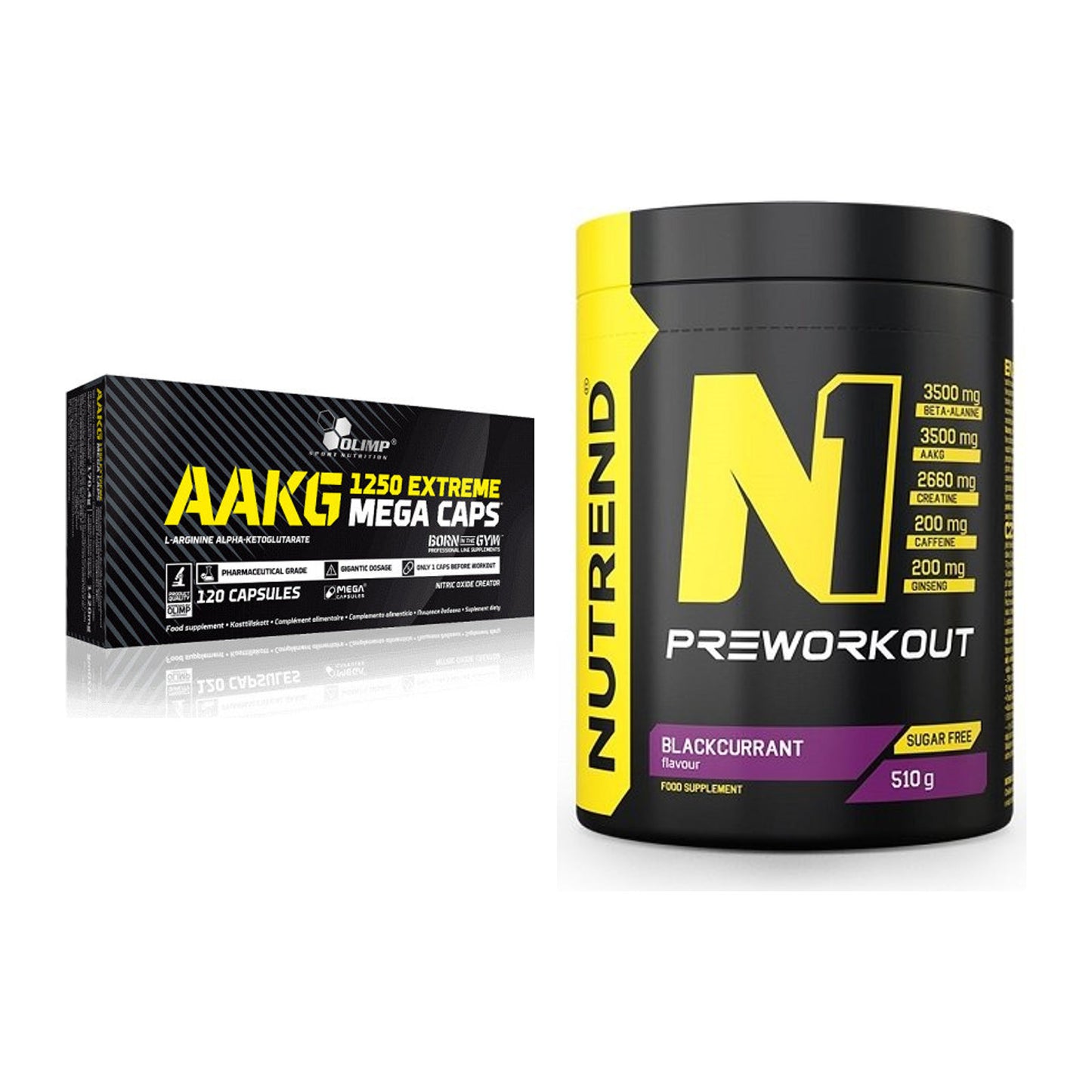 Pump-Set: Olimp AAKG Extreme Mega Caps + Nutrend N1 Preworkout – alle enthaltenen Artikel