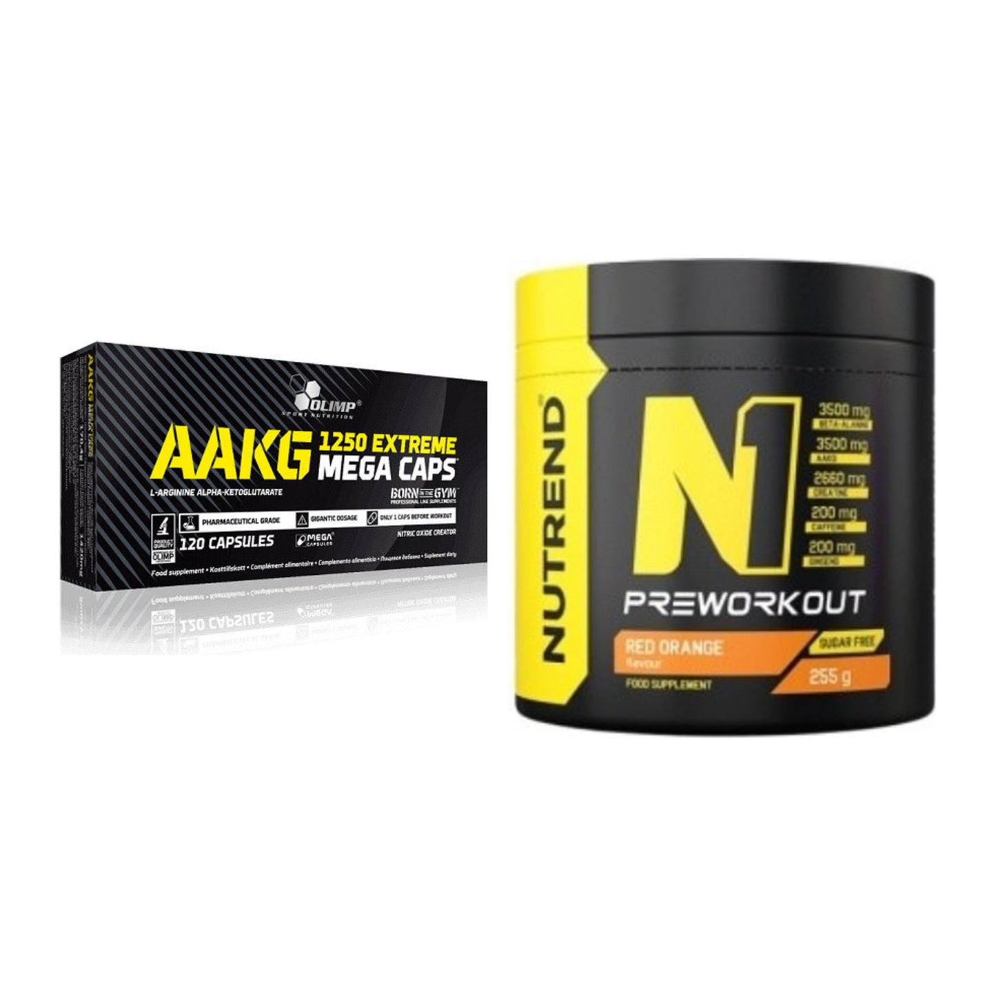 Pump-Set: Olimp AAKG Extreme Mega Caps + Nutrend N1 Preworkout 255g – alle enthaltenen Artikel