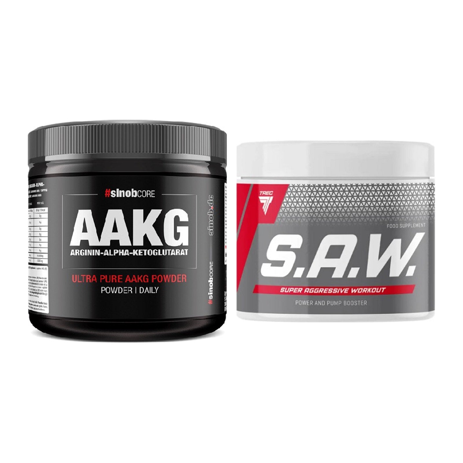 Pump-Set: Sinob Core Arginin AAKG Pulver + Trec Nutrition SAW Booster – alle enthaltenen Artikel