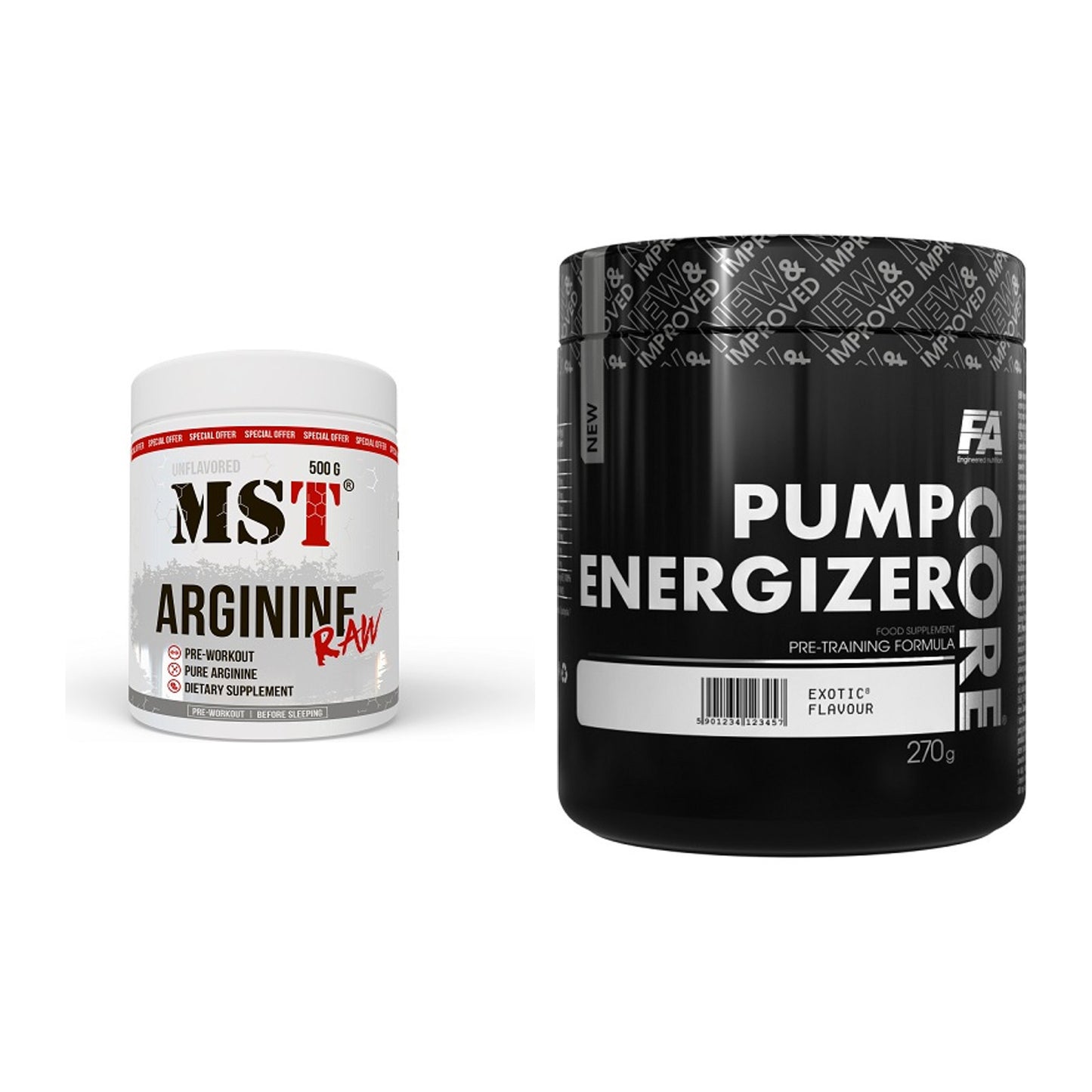 Pump-Set: MST Arginine RAW + FA Nutrition Core Pump Energizer – alle enthaltenen Artikel