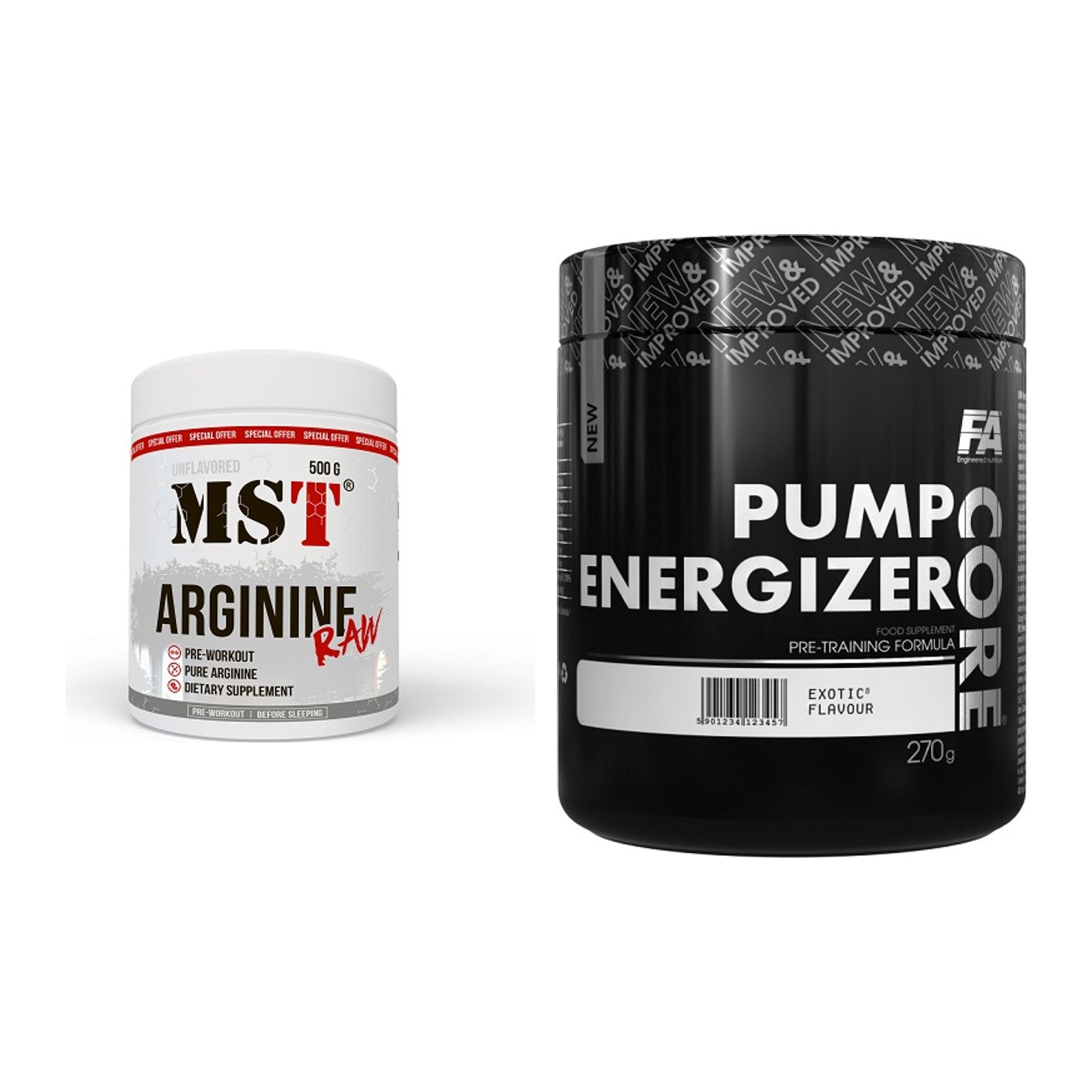 Pump-Set: MST Arginine RAW + FA Nutrition Core Pump Energizer – alle enthaltenen Artikel