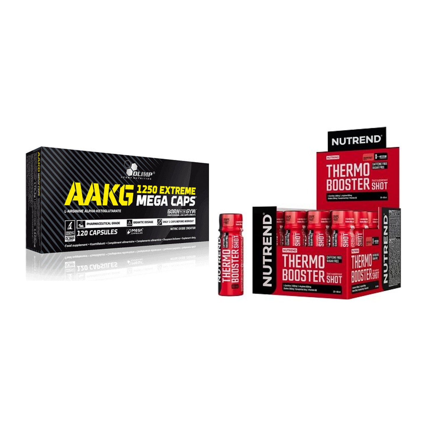 Pump-Set: Olimp AAKG Extreme Mega Caps + Nutrend Thermobooster Shot – alle enthaltenen Artikel