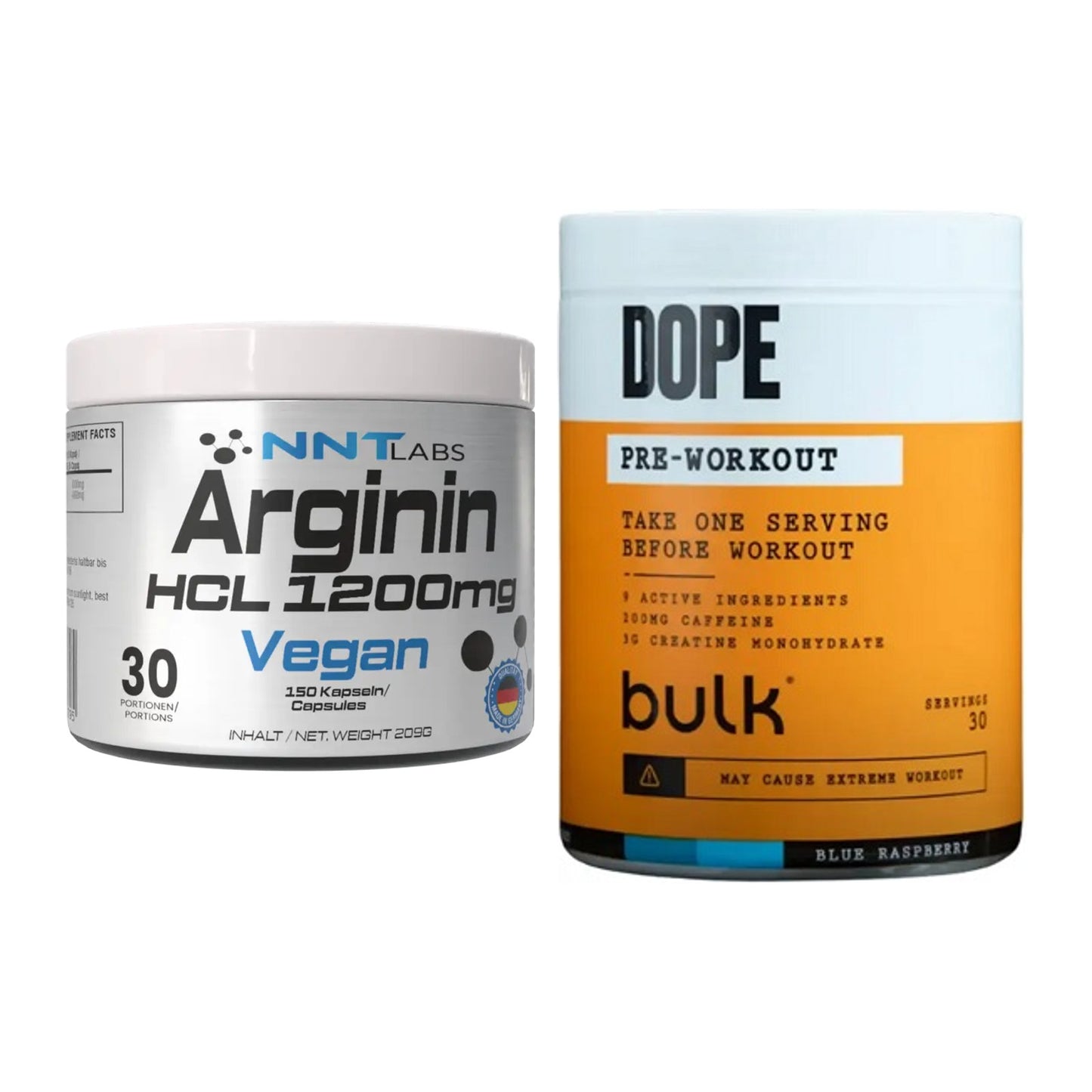 Pump-Set: NNT Arginin HCL 1200 mg + Bulk Dope Pre-Workout 30 Serv. – alle enthaltenen Artikel