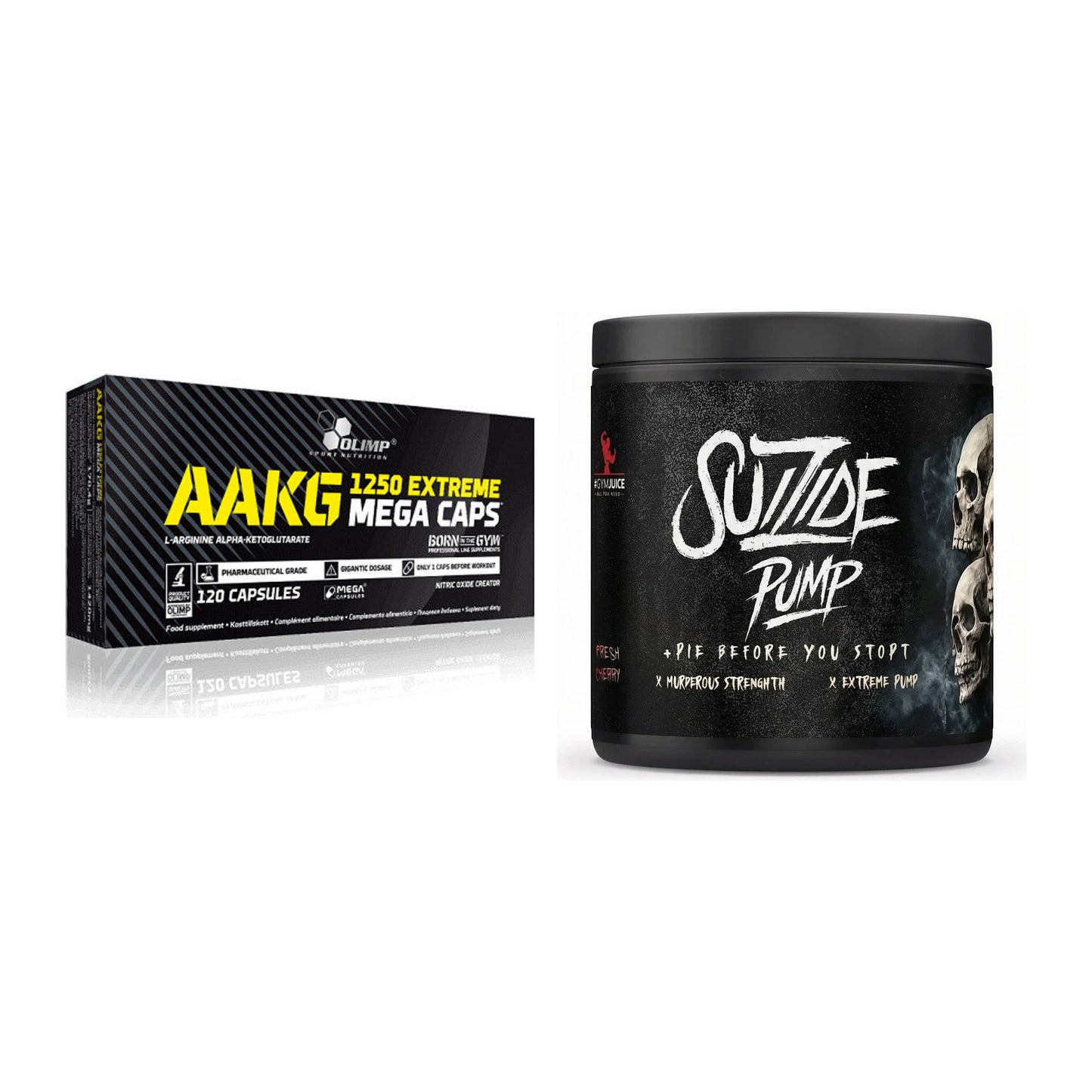 Pump-Set: Olimp AAKG Extreme Mega Caps + #GYMJUICE SUIZIDE PUMP – alle enthaltenen Artikel