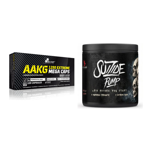 Pump-Set: Olimp AAKG Extreme Mega Caps + #GYMJUICE SUIZIDE PUMP – alle enthaltenen Artikel