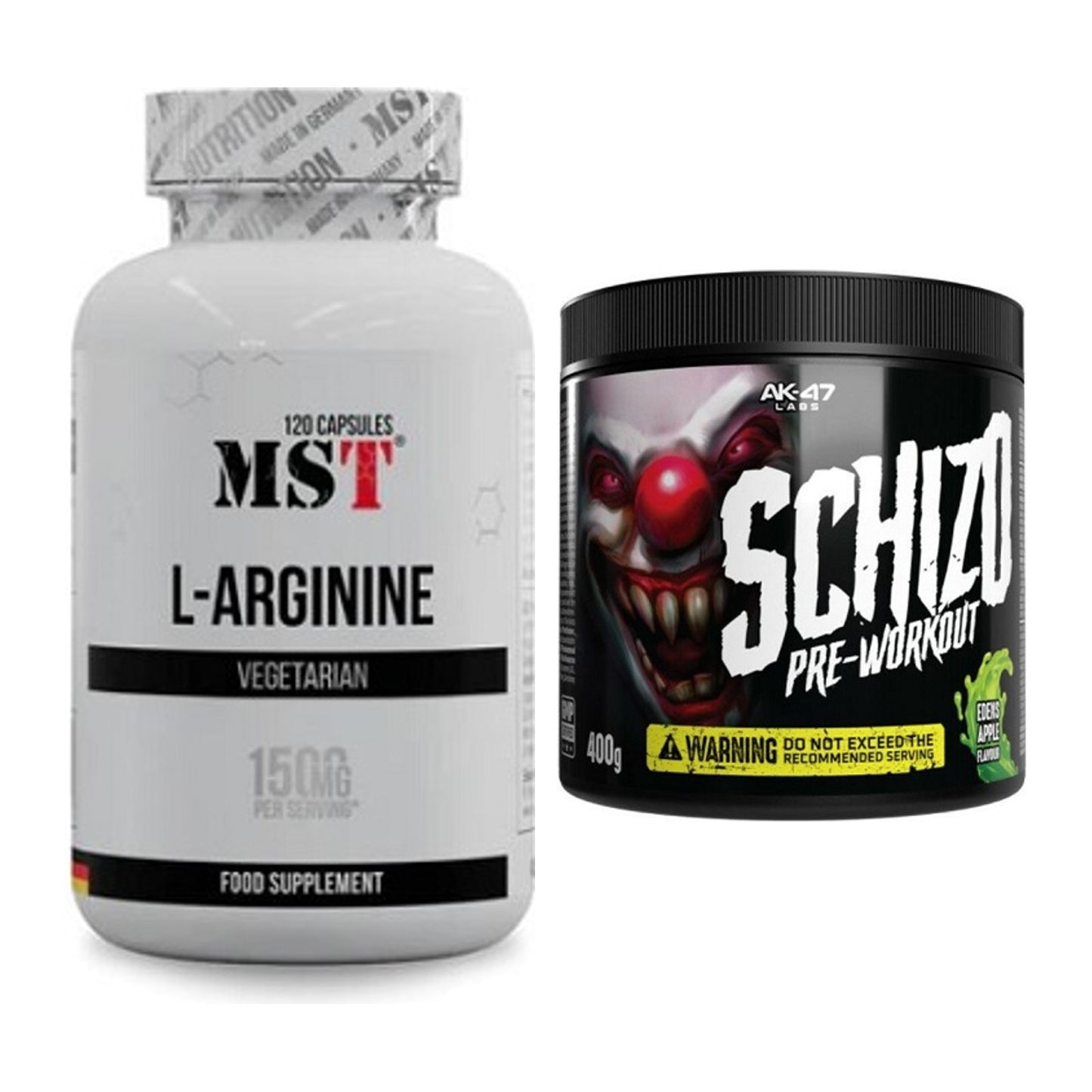 Pump-Set: MST L-Arginine 120 Kaps. + AK47 Labs Schizo Pre-Workout – alle enthaltenen Artikel