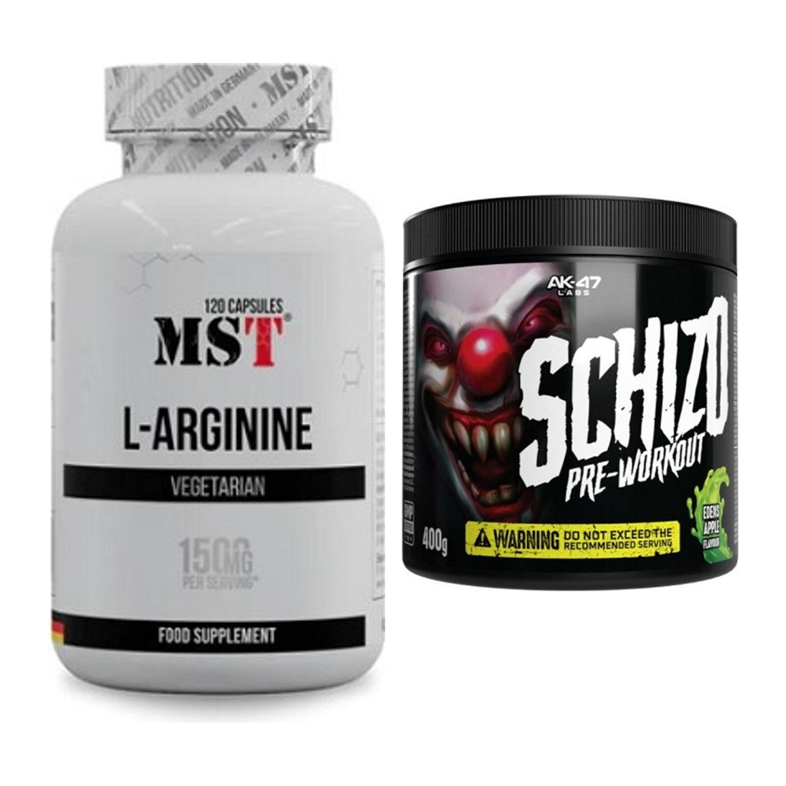 Pump-Set: MST L-Arginine 120 Kaps. + AK47 Labs Schizo Pre-Workout – alle enthaltenen Artikel