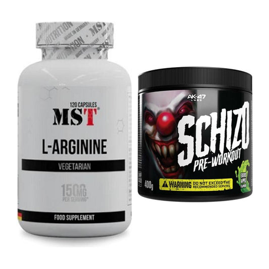 Pump-Set: MST L-Arginine 120 Kaps. + AK47 Labs Schizo Pre-Workout – alle enthaltenen Artikel