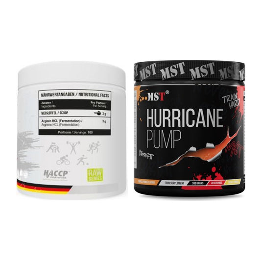 MST Pump-Set: Arginine HCL + Hurricane Pump 300g (Pineapple) – alle enthaltenen Artikel
