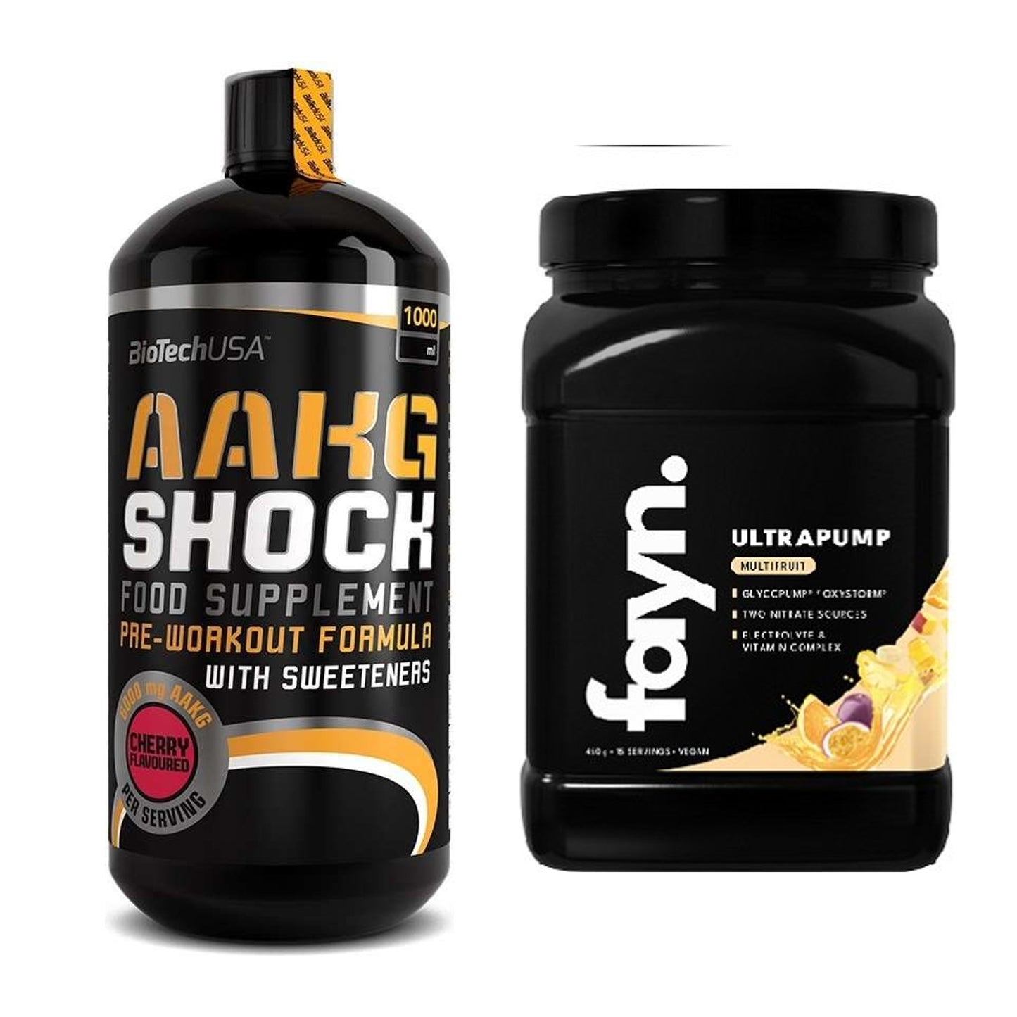 Pump-Set: BioTech AAKG Shock Extreme + Fayn. Ultrapump 450g (Peach – alle enthaltenen Artikel
