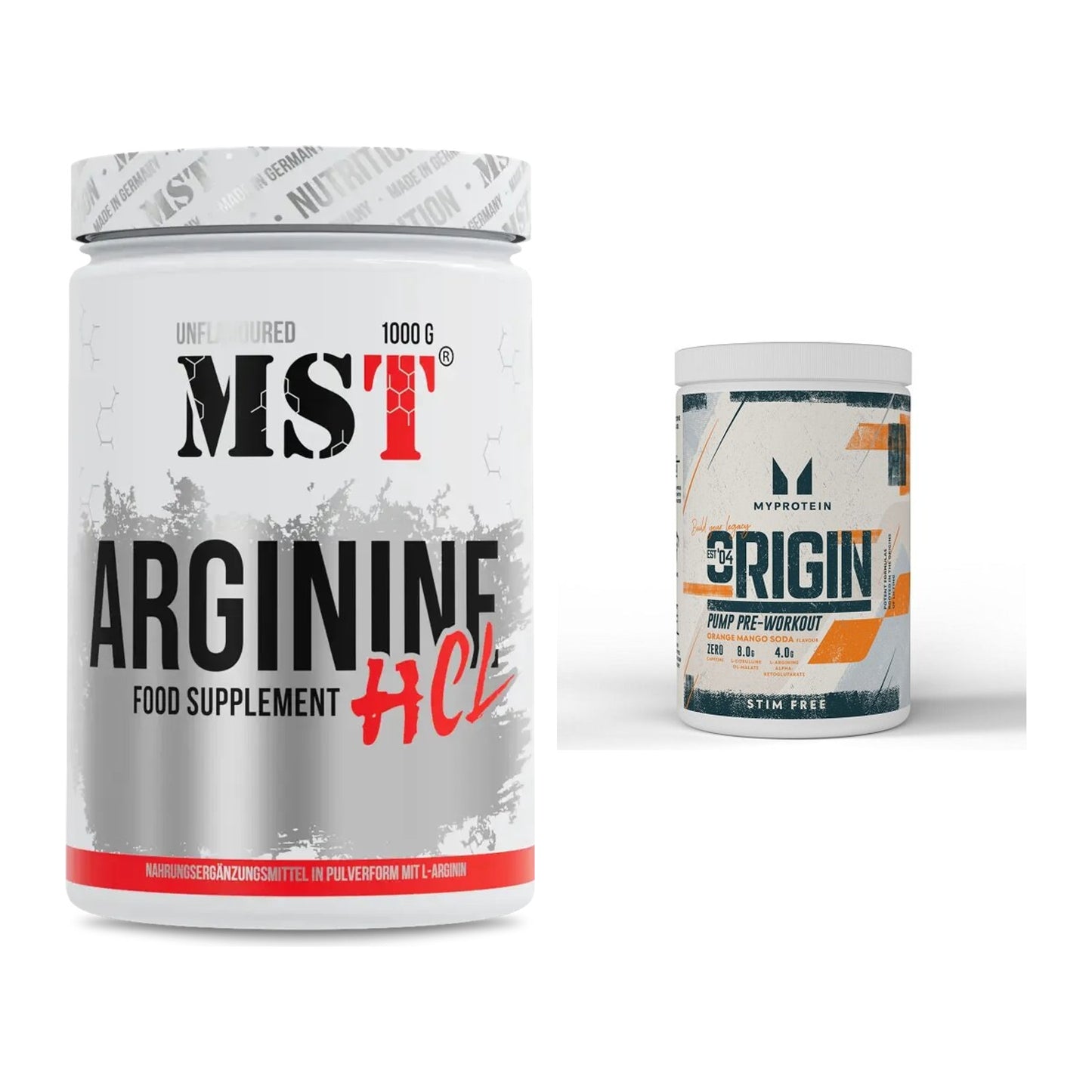 Pump-Set: MST Arginine HCL + MyProtein Origin Pump Pre-Workout – alle enthaltenen Artikel
