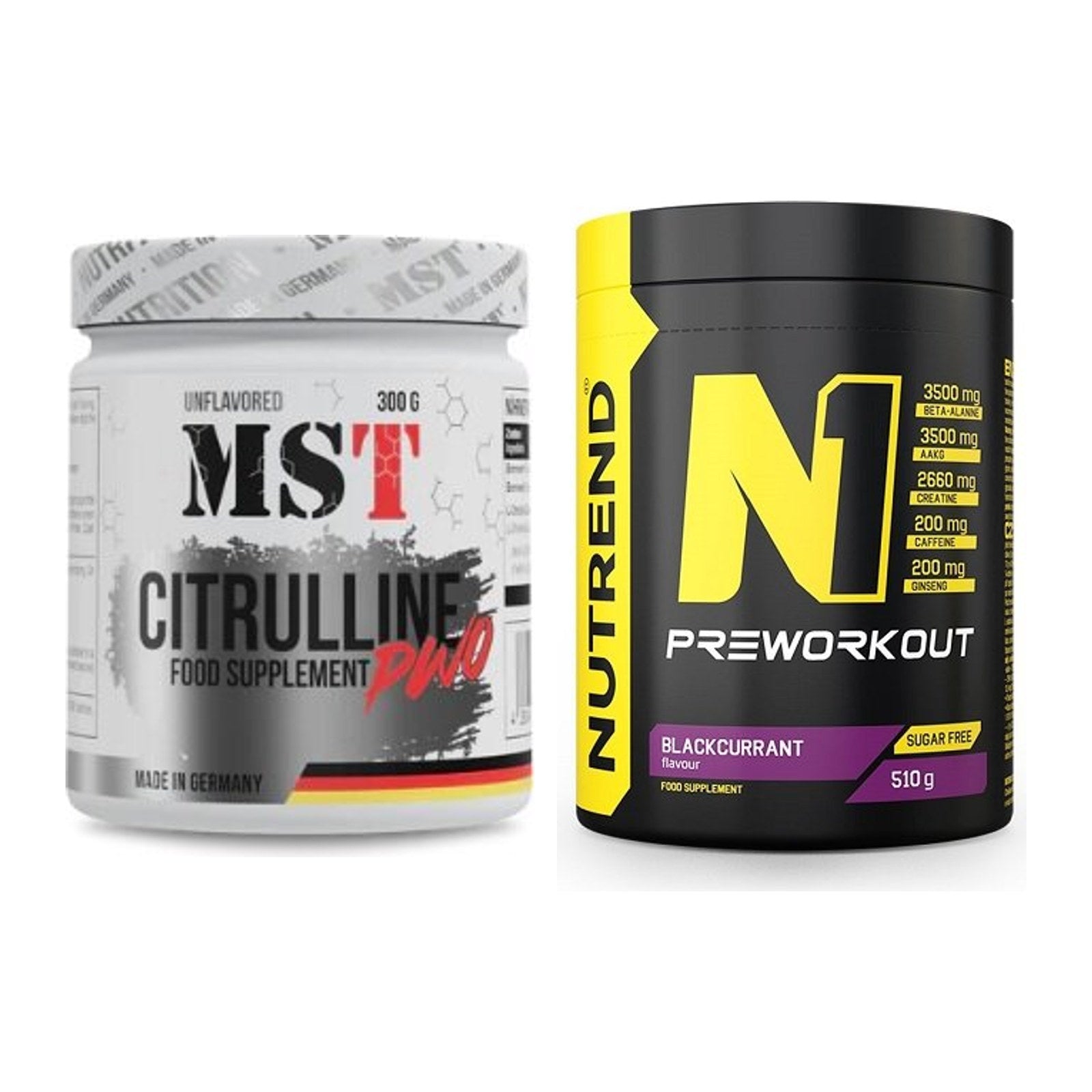 Pump-Set: MST Citrulline Malat 300g + Nutrend N1 Preworkout 510g – alle enthaltenen Artikel