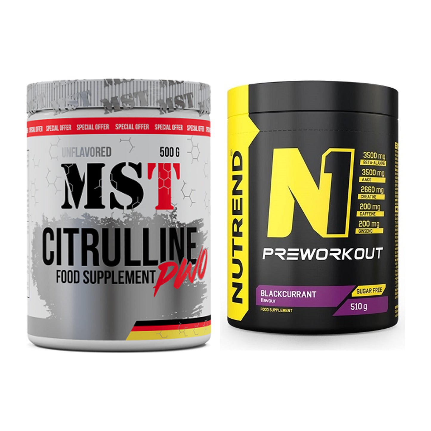 Pump-Set: MST Citrulline Malat 500g + Nutrend N1 Preworkout – alle enthaltenen Artikel