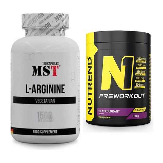 Pump-Set: MST L-Arginine 120 Kaps. + Nutrend N1 Preworkout – alle enthaltenen Artikel