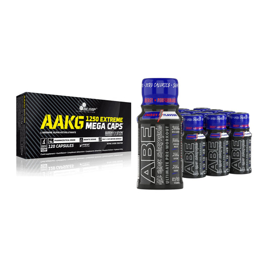 Pump-Set: Olimp AAKG Extreme Mega Caps + Applied ABE Pre-Workout SHOTS – alle enthaltenen Artikel