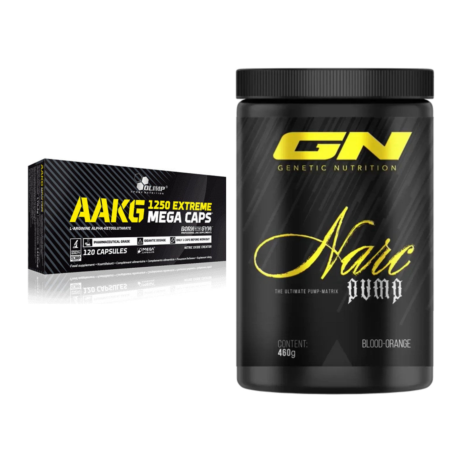 Pump-Set: Olimp AAKG Extreme Mega Caps + GN Narc Pump – alle enthaltenen Artikel