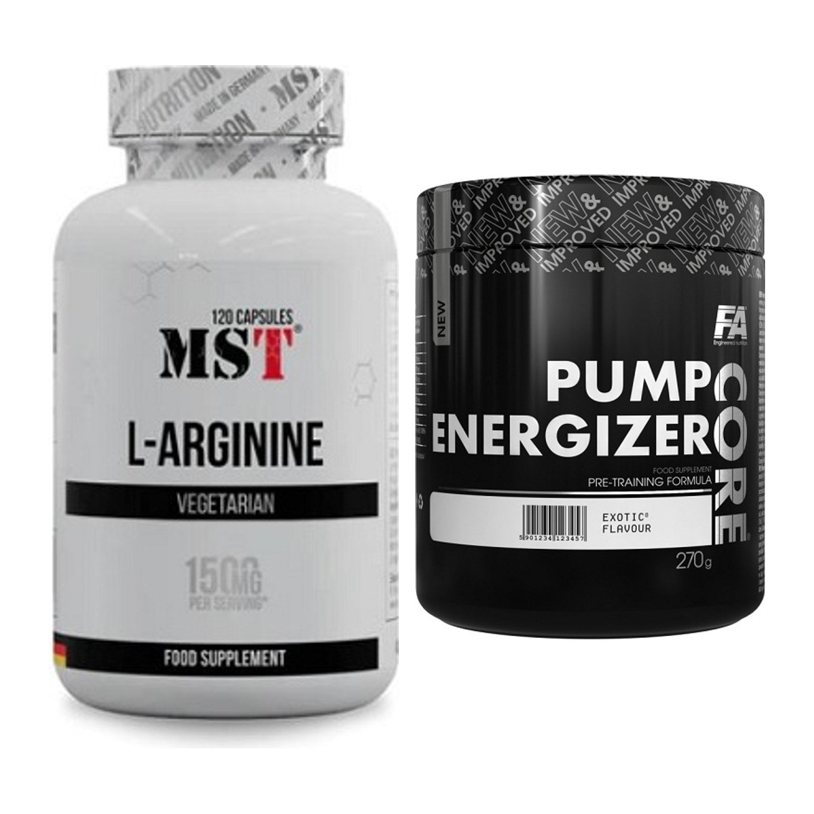 Pump-Set: MST L-Arginine 120 Kaps. + FA Nutrition Core Pump Energizer – alle enthaltenen Artikel