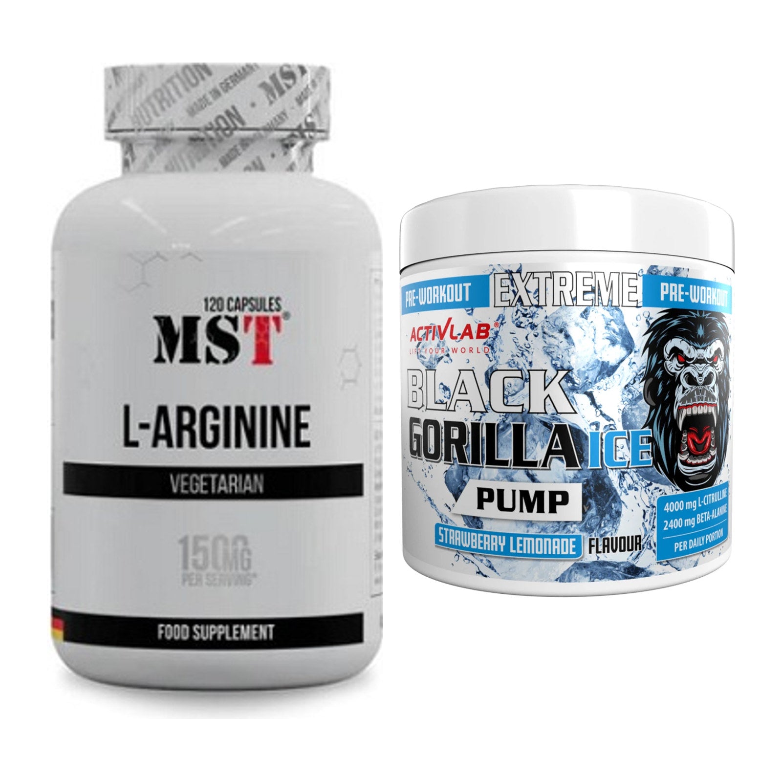 Pump-Set: MST L-Arginine 120 Kaps. + Activlab Black Gorilla Ice Pump – alle enthaltenen Artikel