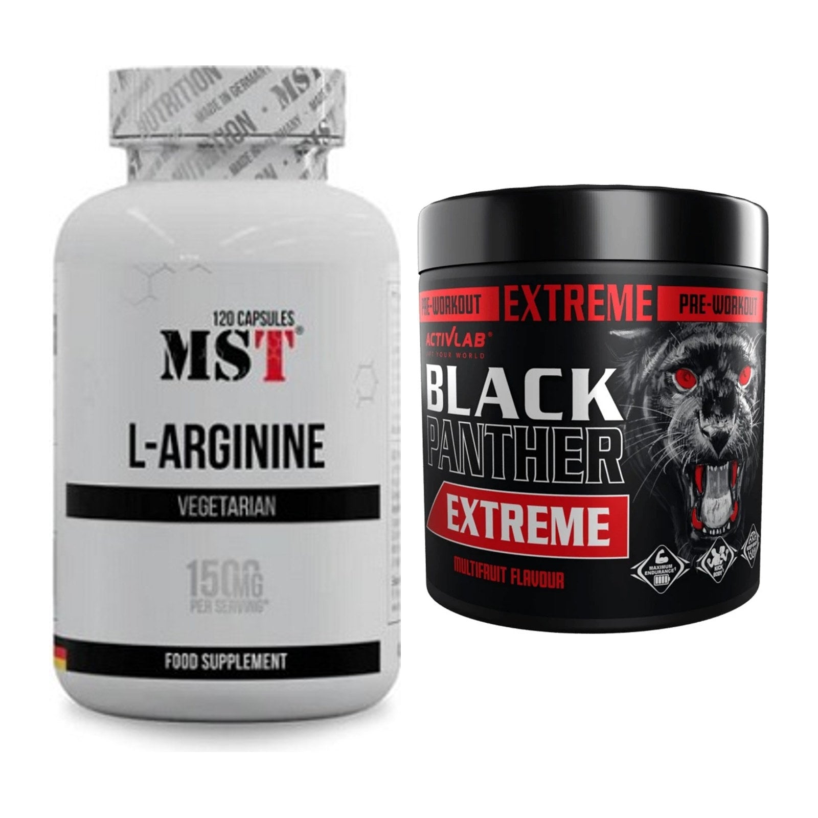 Pump-Set: MST L-Arginine 120 Kaps. + Activlab Black Panther EXTREME – alle enthaltenen Artikel