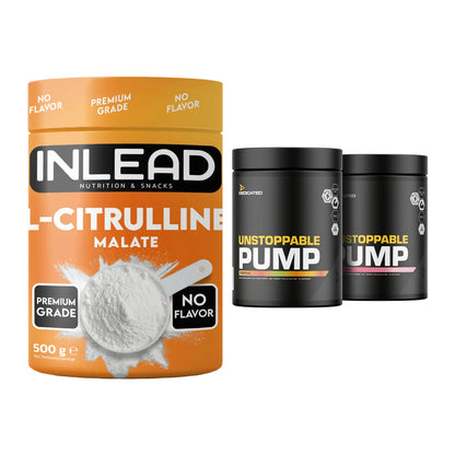 Pump-Set: INLEAD L-Citrullin Malat 2:1 + Dedicated Unstoppable Pump – alle enthaltenen Artikel