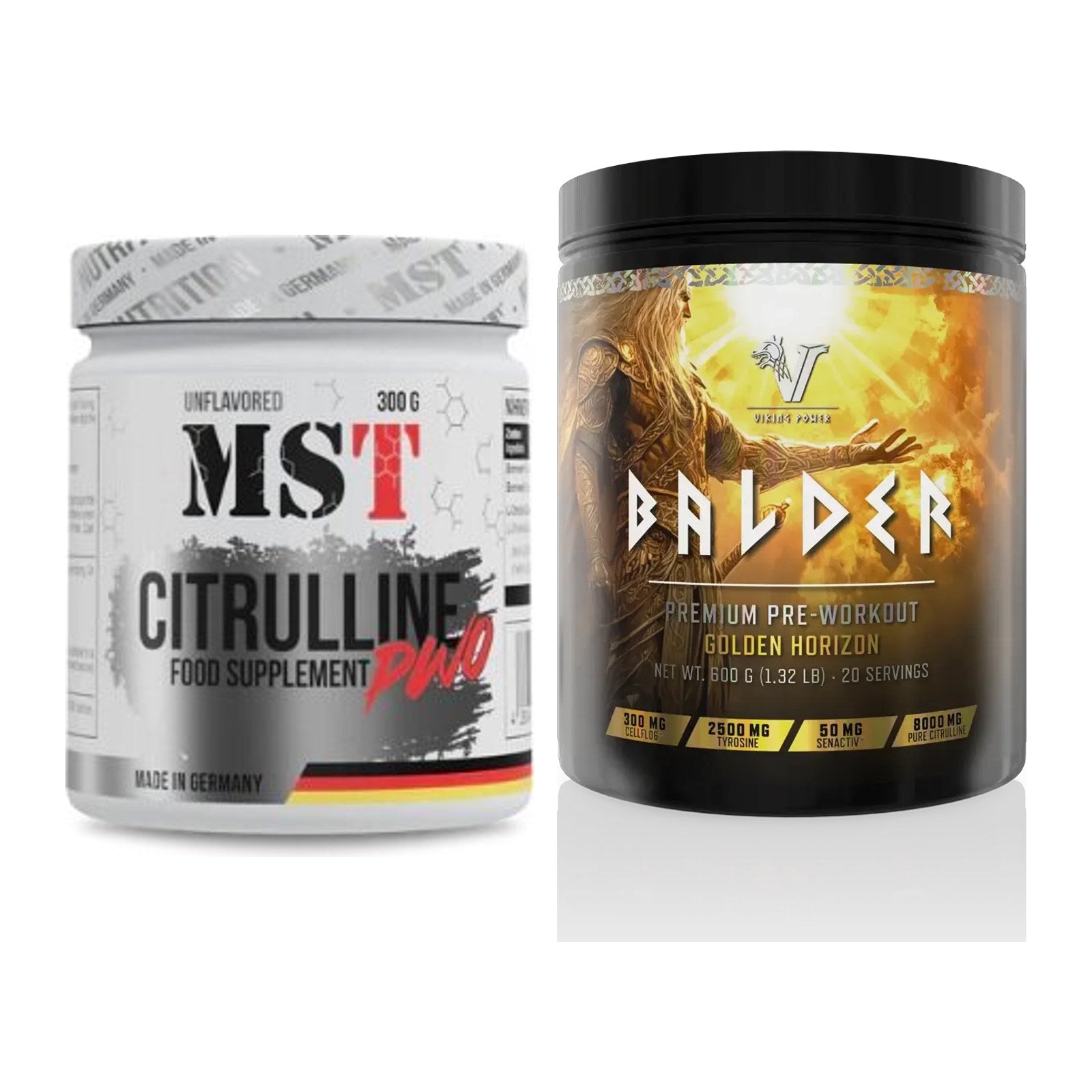 Pump-Set: MST Citrulline Malat 300g + Viking Power Balder PWO 600g – alle enthaltenen Artikel