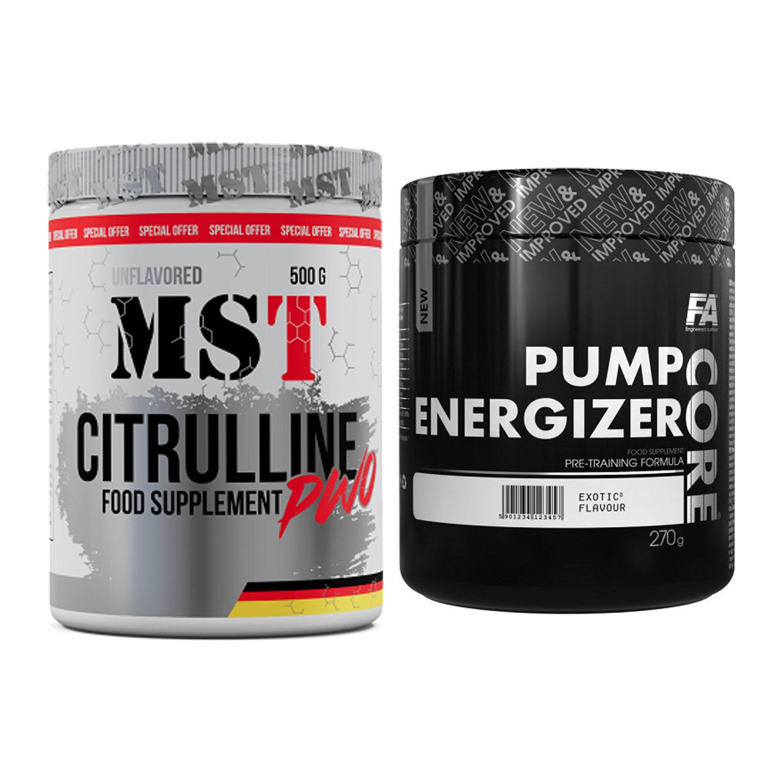 Pump-Set: MST Citrulline Malat 500g + FA Nutrition Core Pump Energizer – alle enthaltenen Artikel