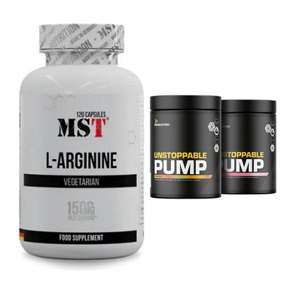 Pump-Set: MST L-Arginine 120 Kaps. + Dedicated Unstoppable Pump – alle enthaltenen Artikel