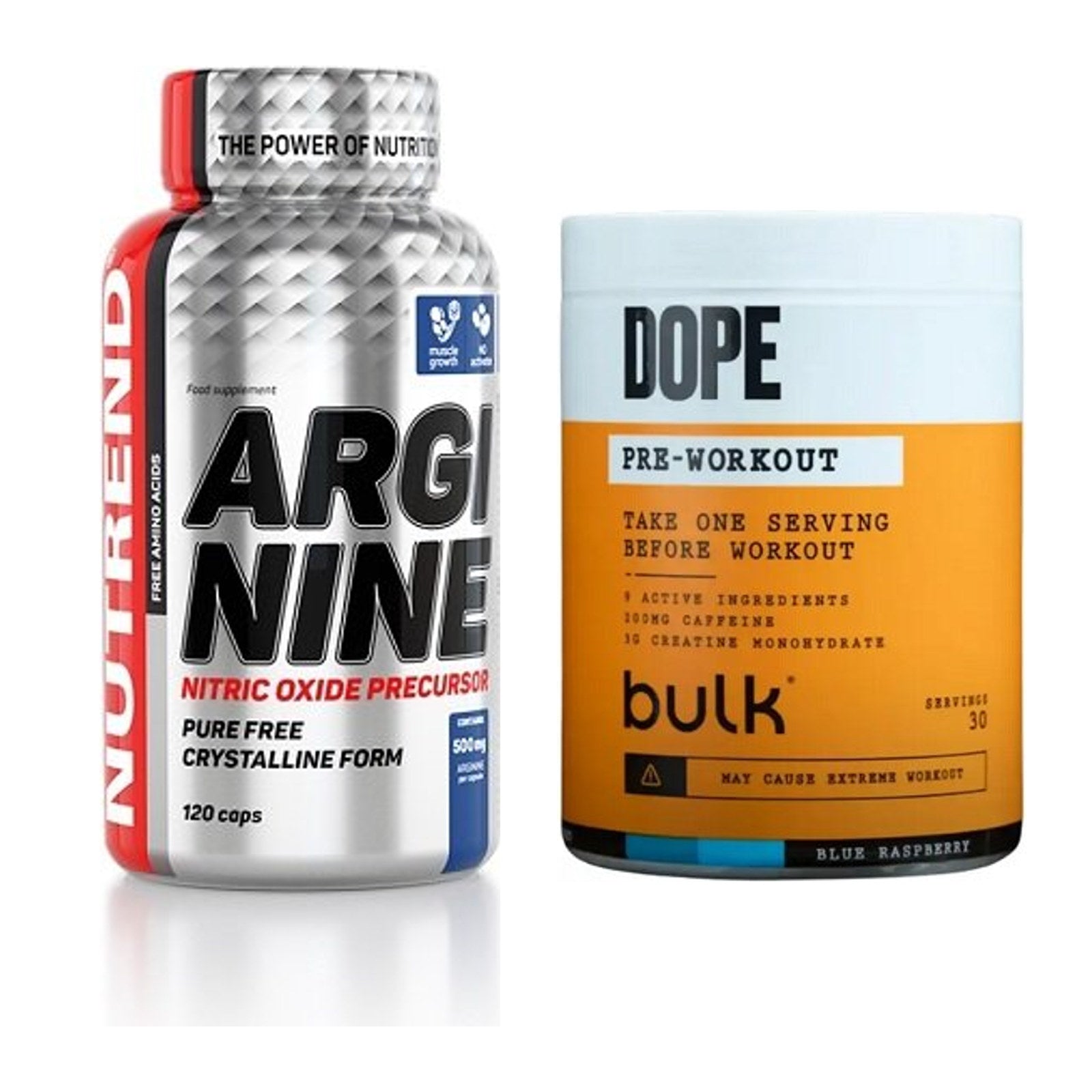 Pump-Set: Nutrend Arginine + Bulk Dope Pre-Workout 30 Serv. – alle enthaltenen Artikel