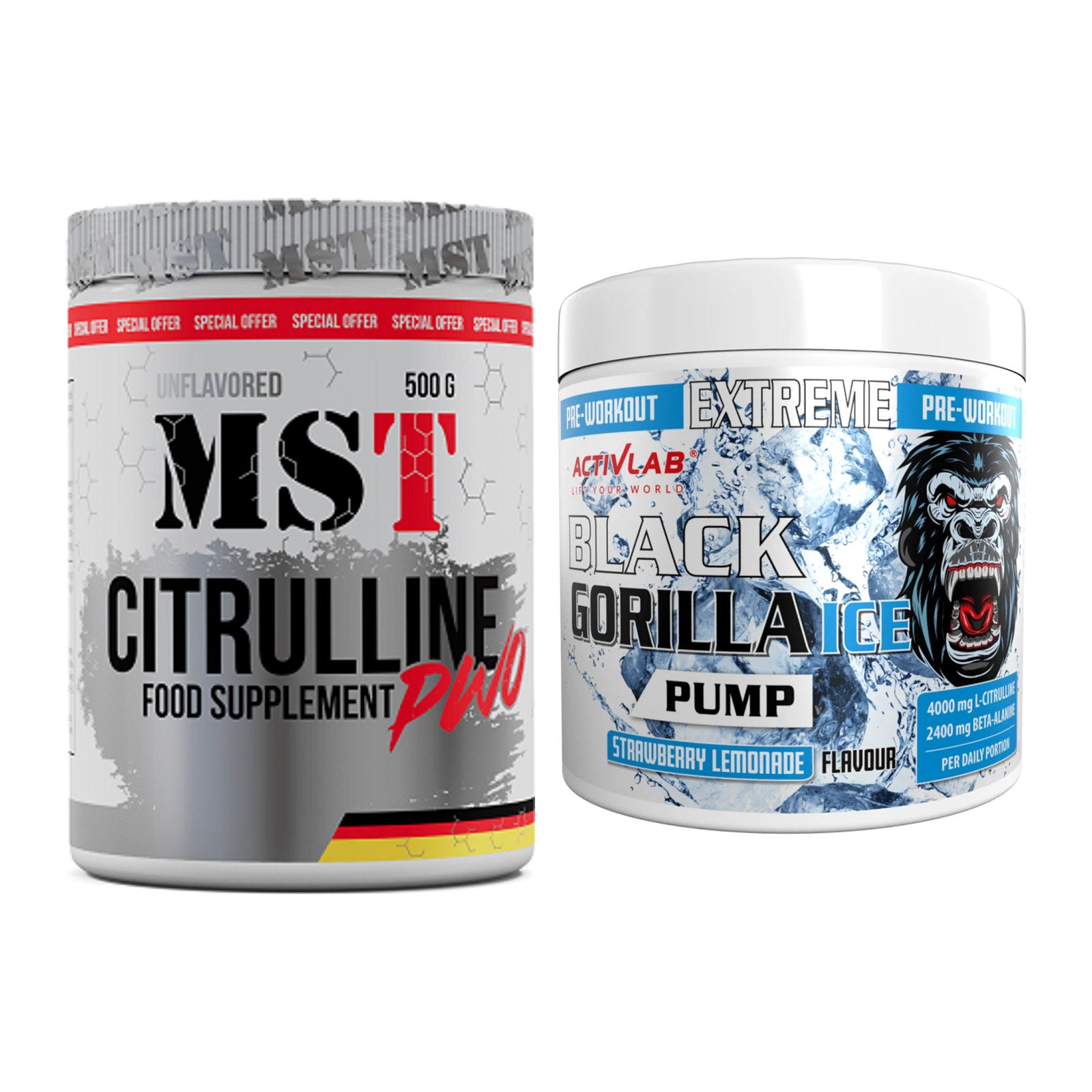 Pump-Set: MST Citrulline Malat 500g + Activlab Black Gorilla Ice Pump – alle enthaltenen Artikel