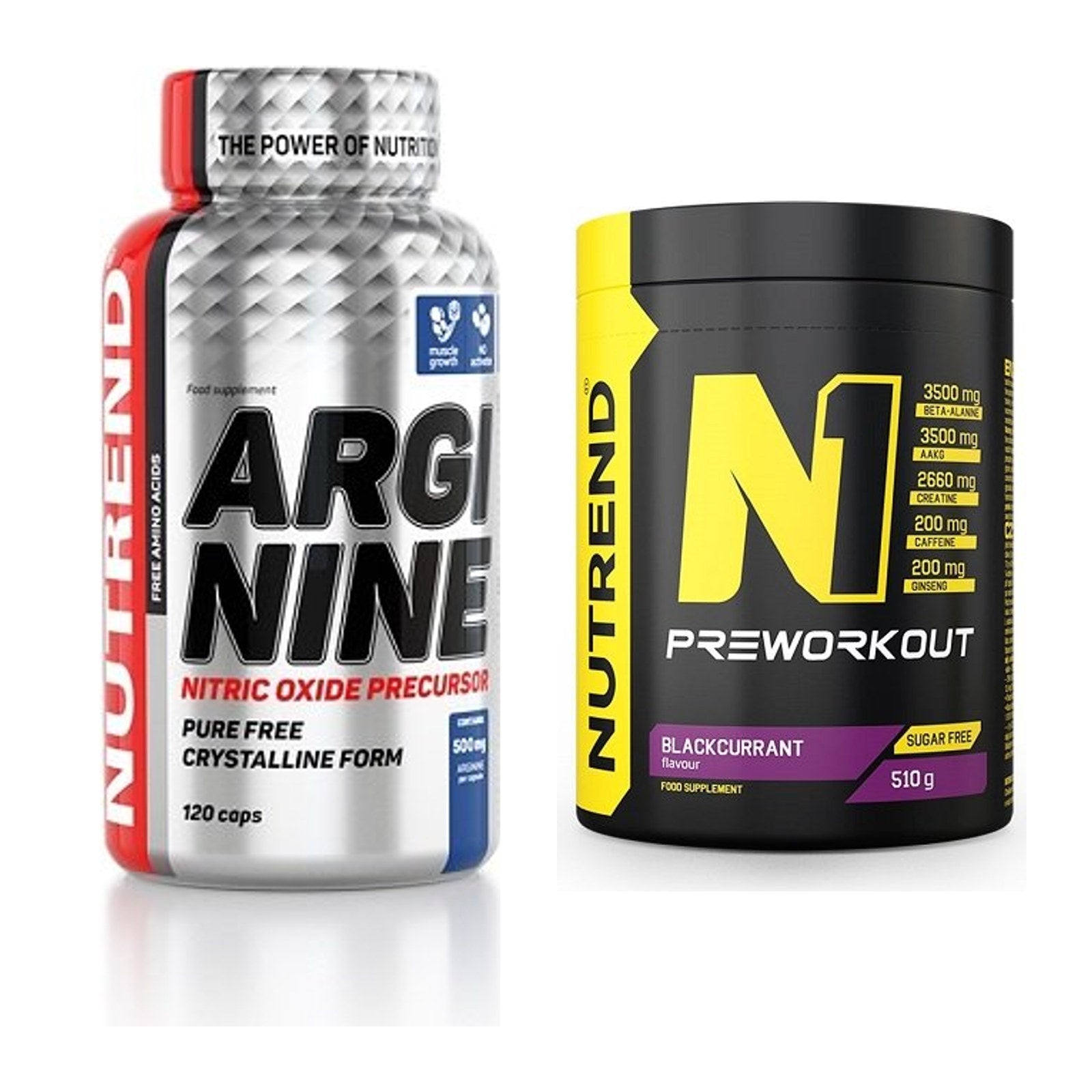 NUTREND Pump-Set: Arginine + N1 Preworkout 510g (Blackcurrant) – alle enthaltenen Artikel