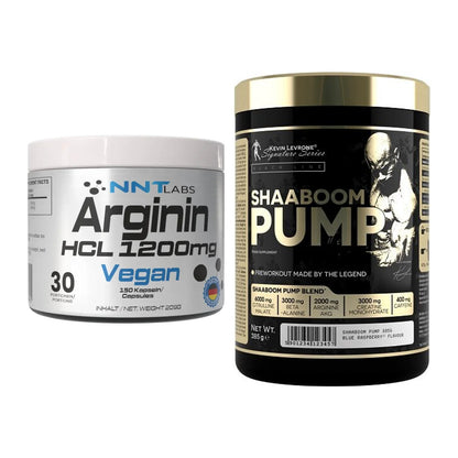 Pump-Set: NNT Arginin HCL 1200 mg + Kevin Levrone Shaaboom Pump – alle enthaltenen Artikel