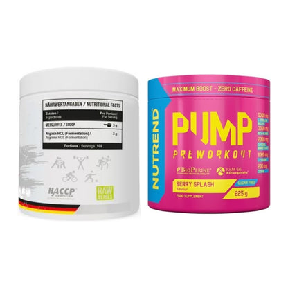 Pump-Set: MST Arginine HCL + Nutrend Pump 225g (Berry Splash) – alle enthaltenen Artikel