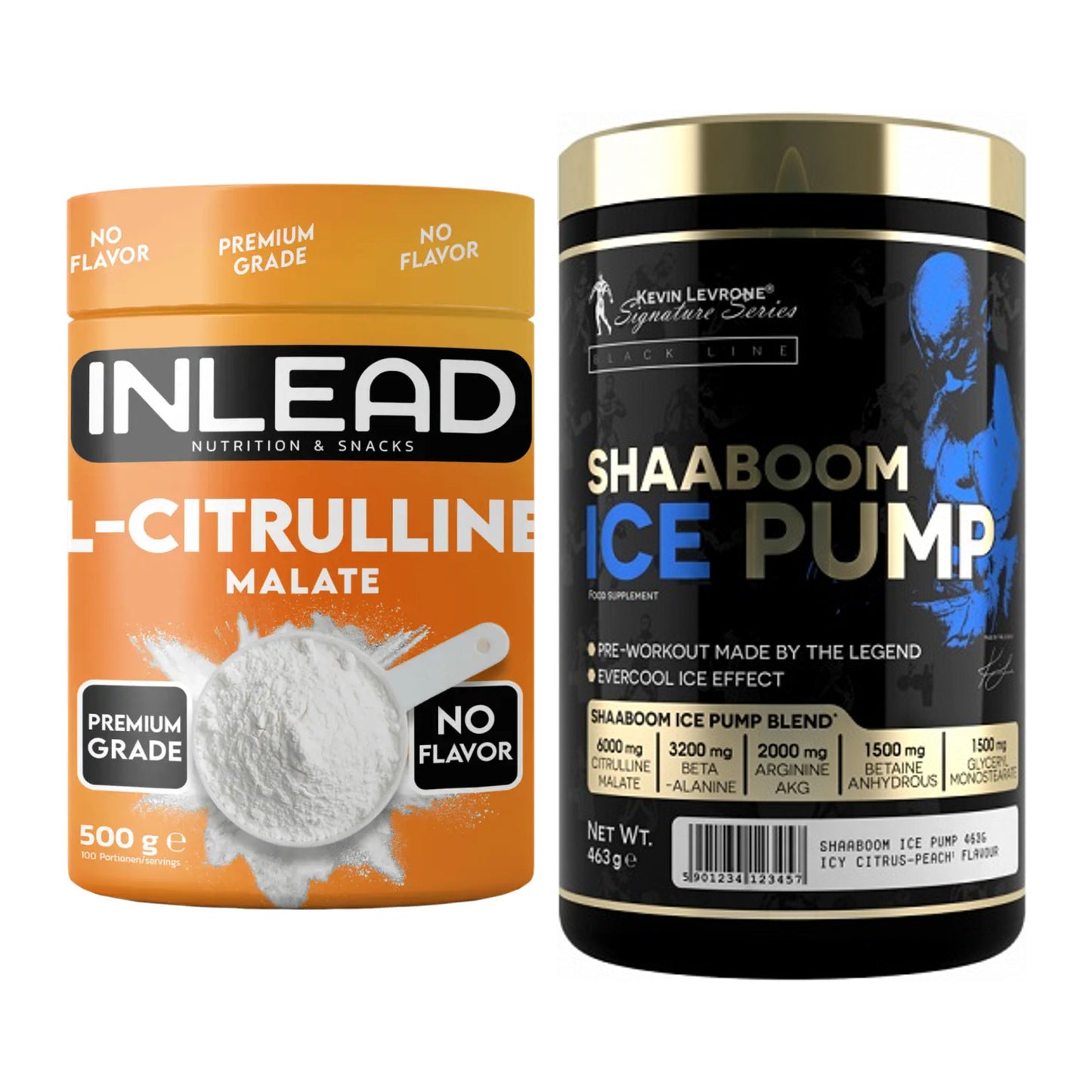 Pump-Set: INLEAD L-Citrullin Malat 2:1 + Kevin Levrone Shaaboom Ice – alle enthaltenen Artikel