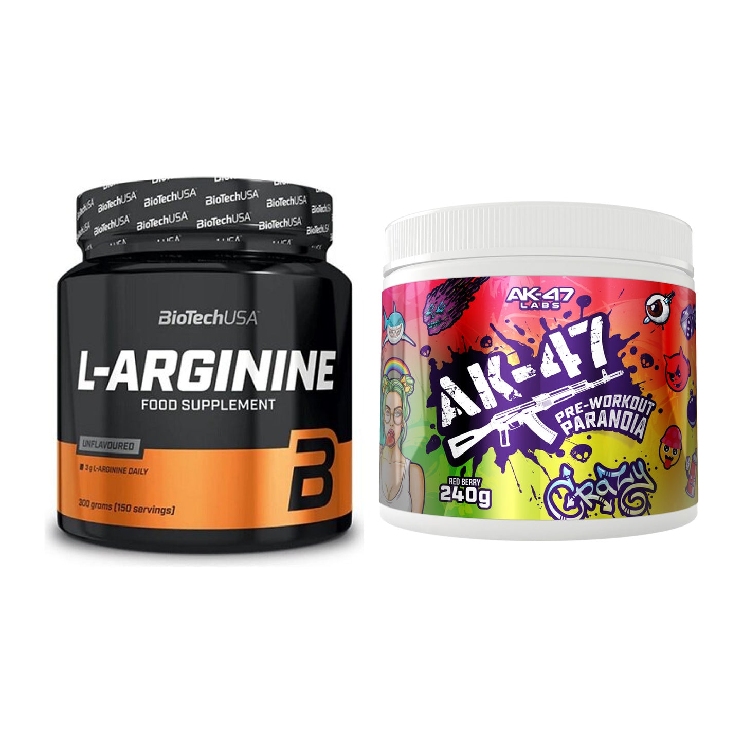 Pump-Set: BioTech L-Arginin + AK47 Labs Pre-Workout Paranoia – alle enthaltenen Artikel