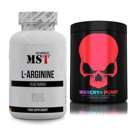 Pump-Set: MST L-Arginine 120 Kaps. + Genius Nutrition Warcry PUMP 400g – alle enthaltenen Artikel