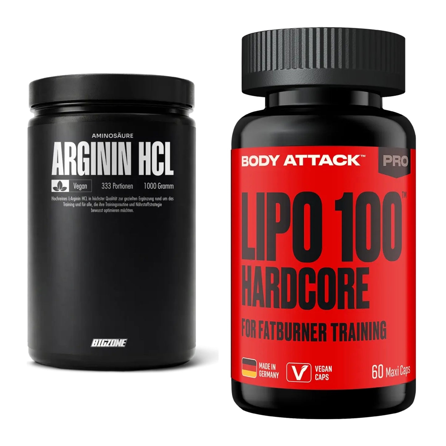 Pump-Set: Big Zone L-Arginin + Body Attack LIPO 100-HARDCORE – alle enthaltenen Artikel