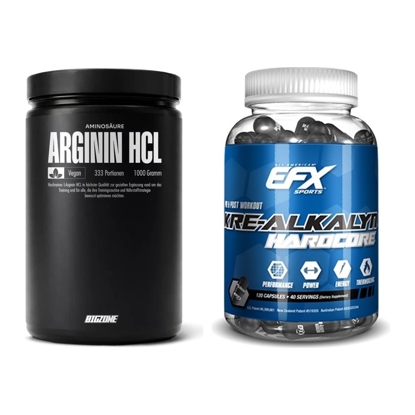Pump-Set: Big Zone L-Arginin + EFX Kre-Alkalyn Hardcore – alle enthaltenen Artikel