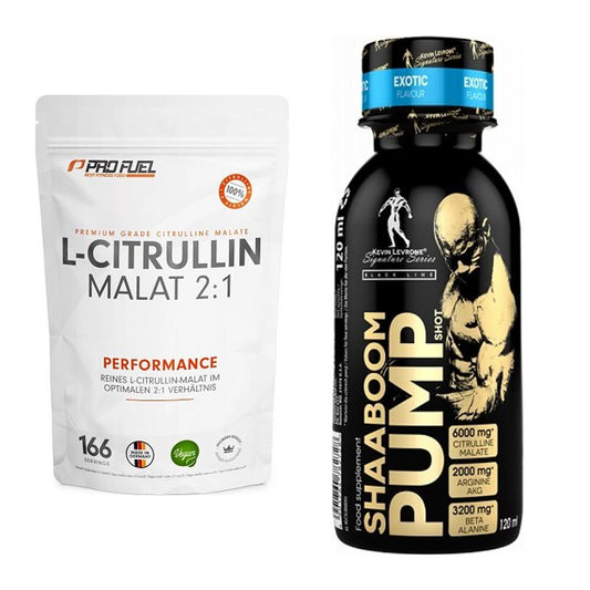 Pump-Set: ProFuel L-Citrullin Malat + Kevin Levrone Shaaboom Pump Shot – alle enthaltenen Artikel
