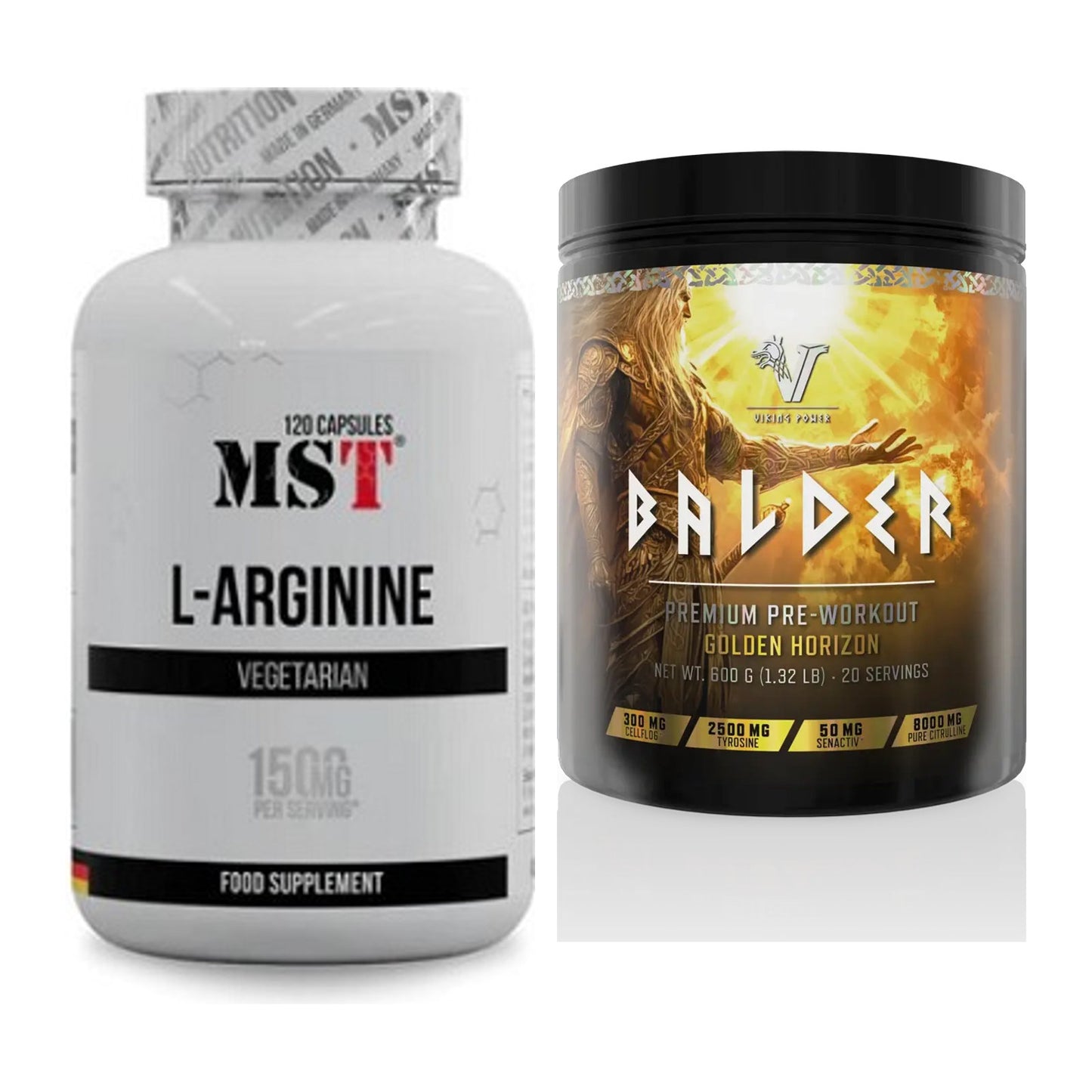 Pump-Set: MST L-Arginine 120 Kaps. + Viking Power Balder PWO – alle enthaltenen Artikel